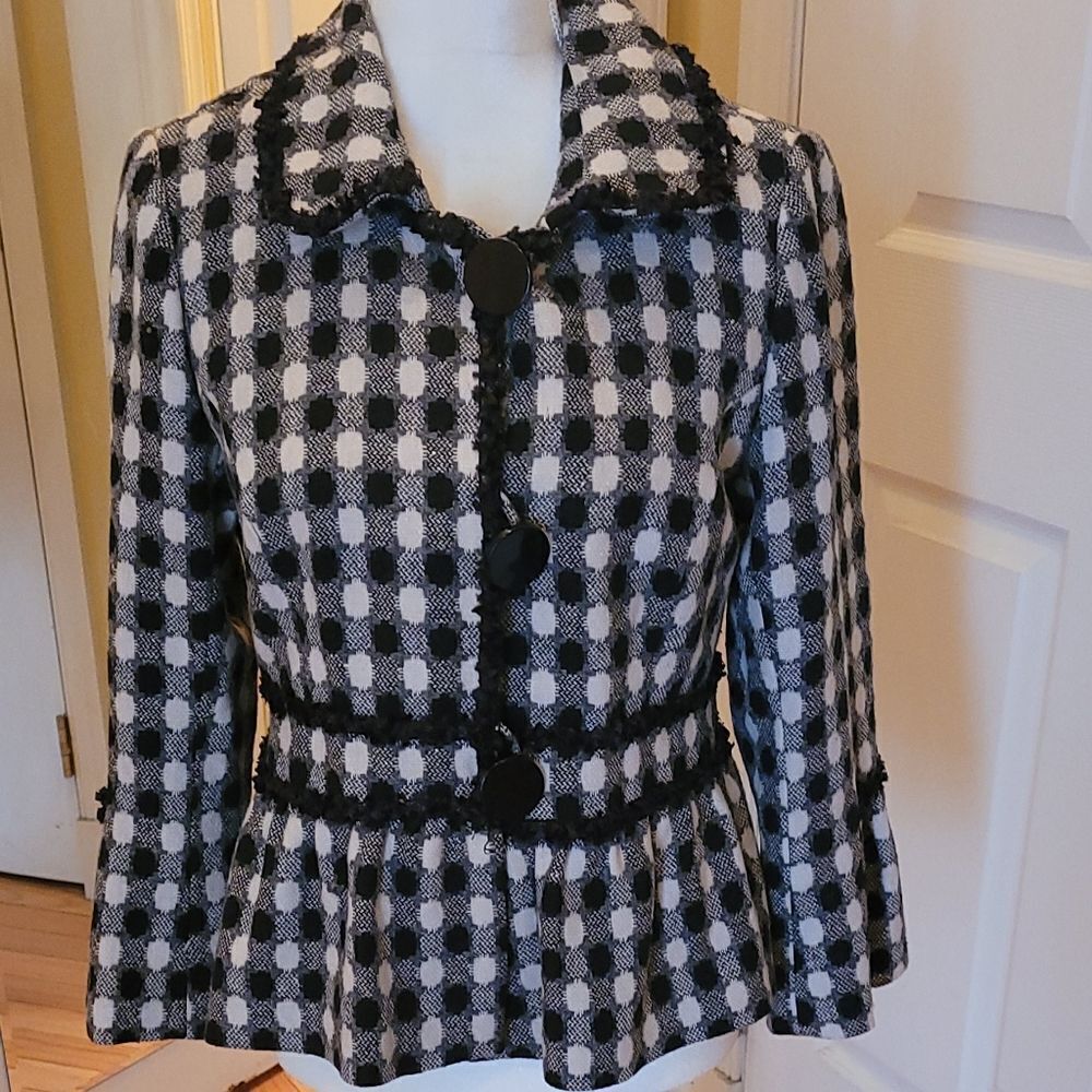 Polka Dot Three Button Jacket With Peplum - image 7